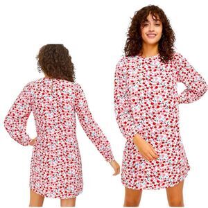 LOFT Cherry Balloon Sleeve Swing Dress Womens Medium Crepe Novelty Print